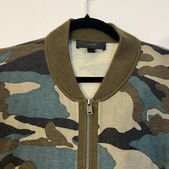 J Crew | Camo zip up wool blend cardigan sweater Women’s size M green drawstring - Picture 2 of 8